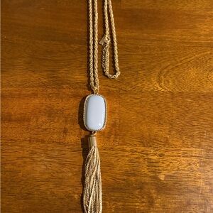 Gold and White Pendant Necklace with Tassel